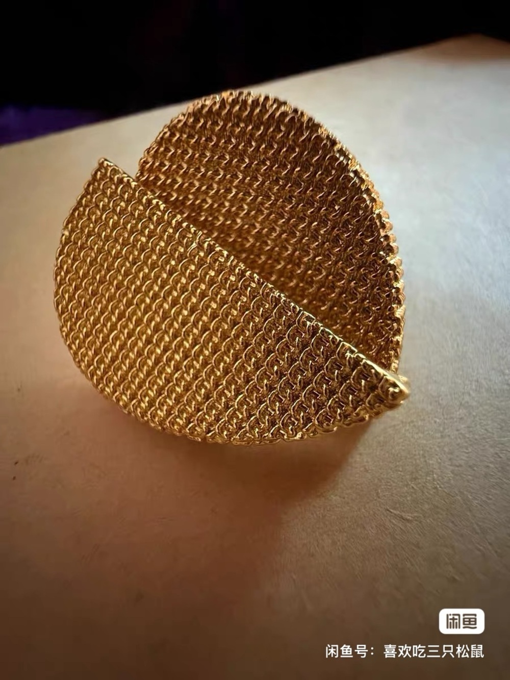 Gold-Tone Mesh Half-Circle Statement Ring